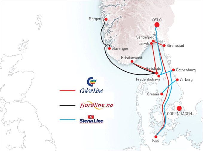 Ferry routes to Norway